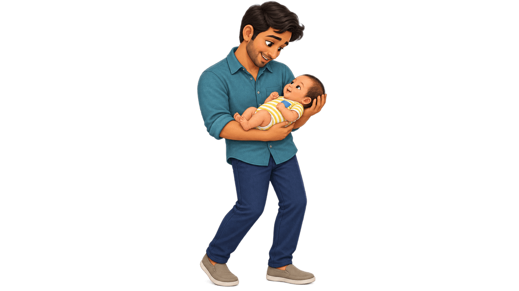 A father sways while holding his baby
