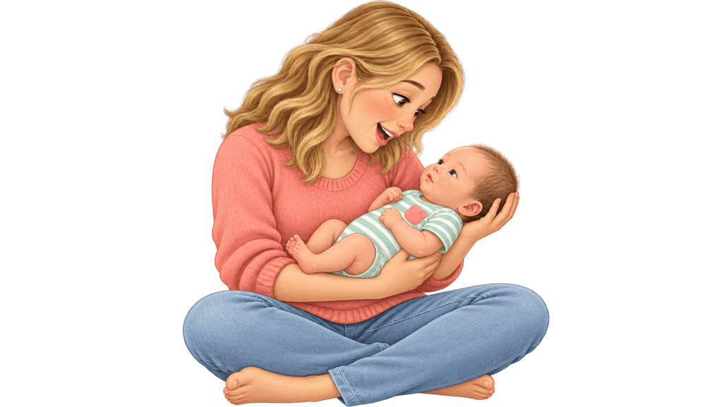 A mother cradles her newborn and talks gently
