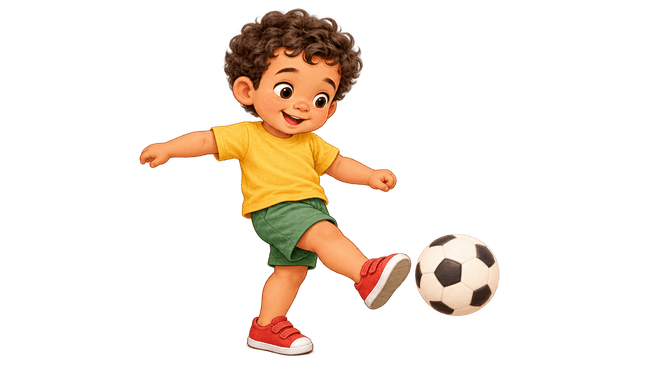A toddler kicks a ball
