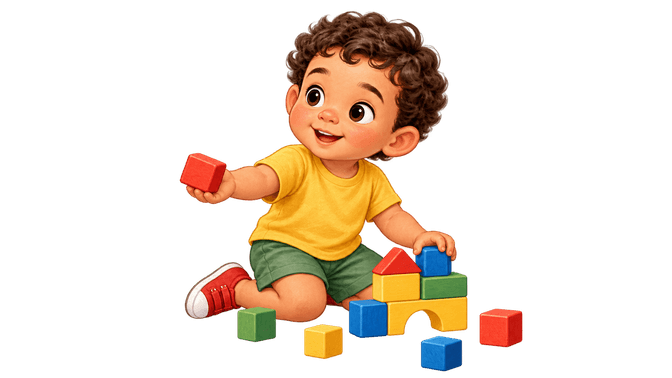 A child plays with colorful blocks